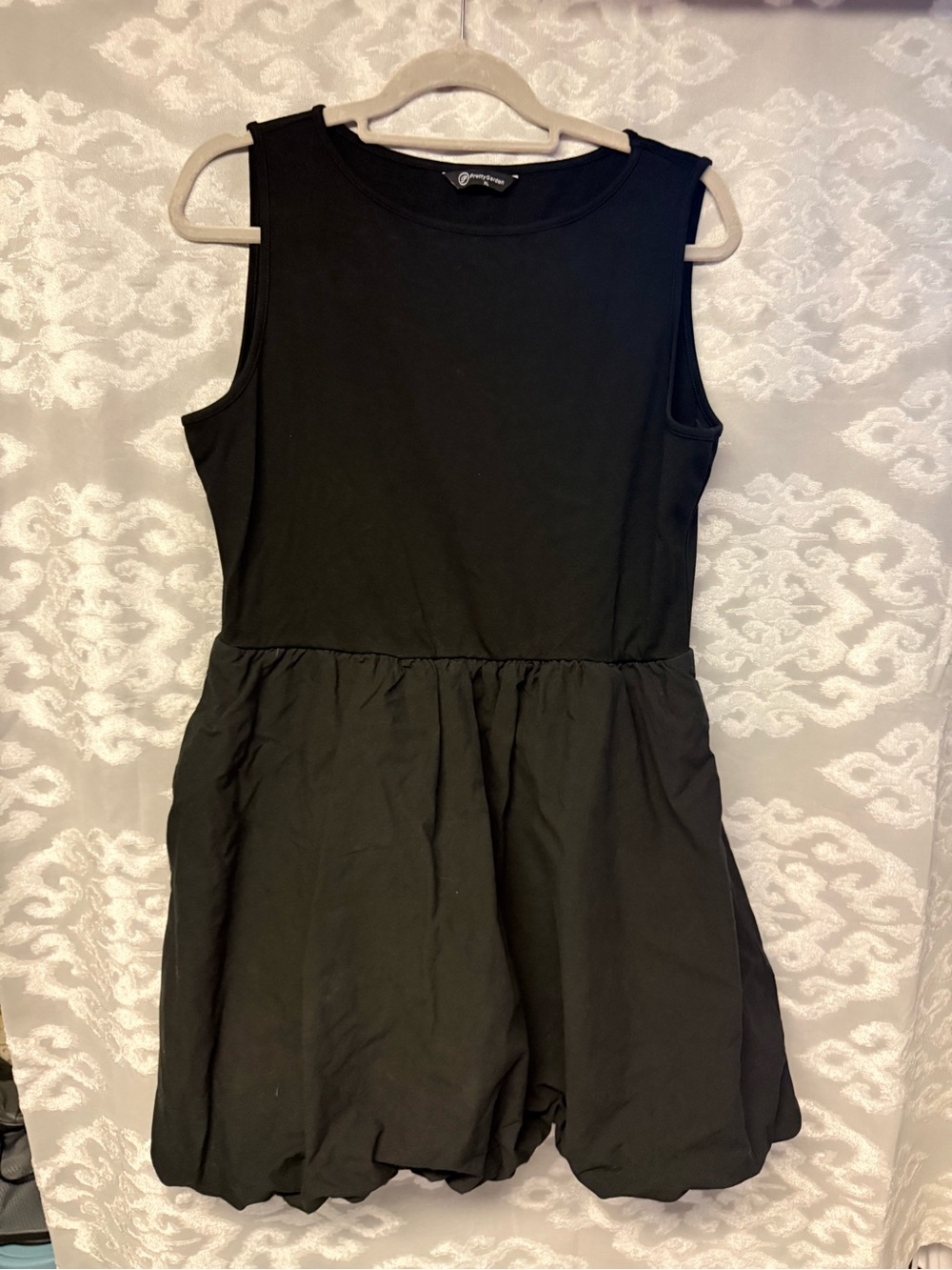 Sleeveless Black Mini Dress with Gathered Bubble Skirt